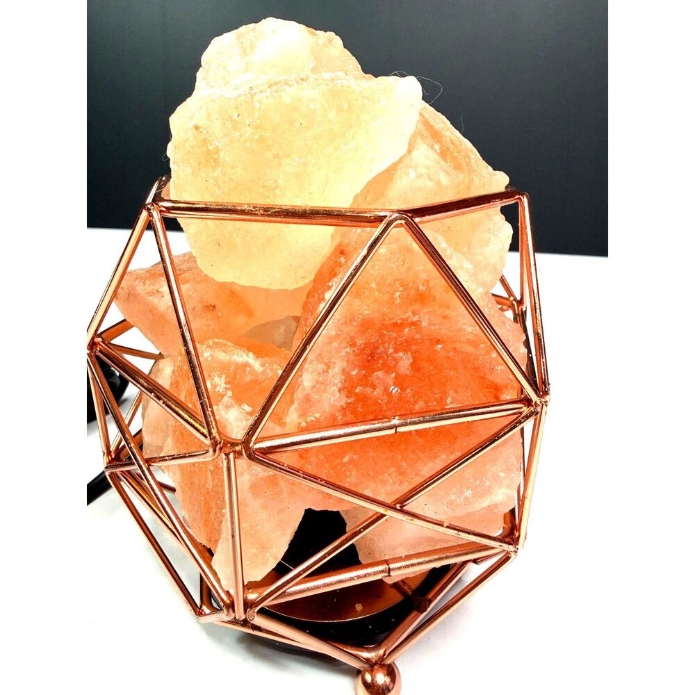 Wanderluxe Geometric Himalayan Salt Lamp Rose Gold 1010968 Tested & Working NOB